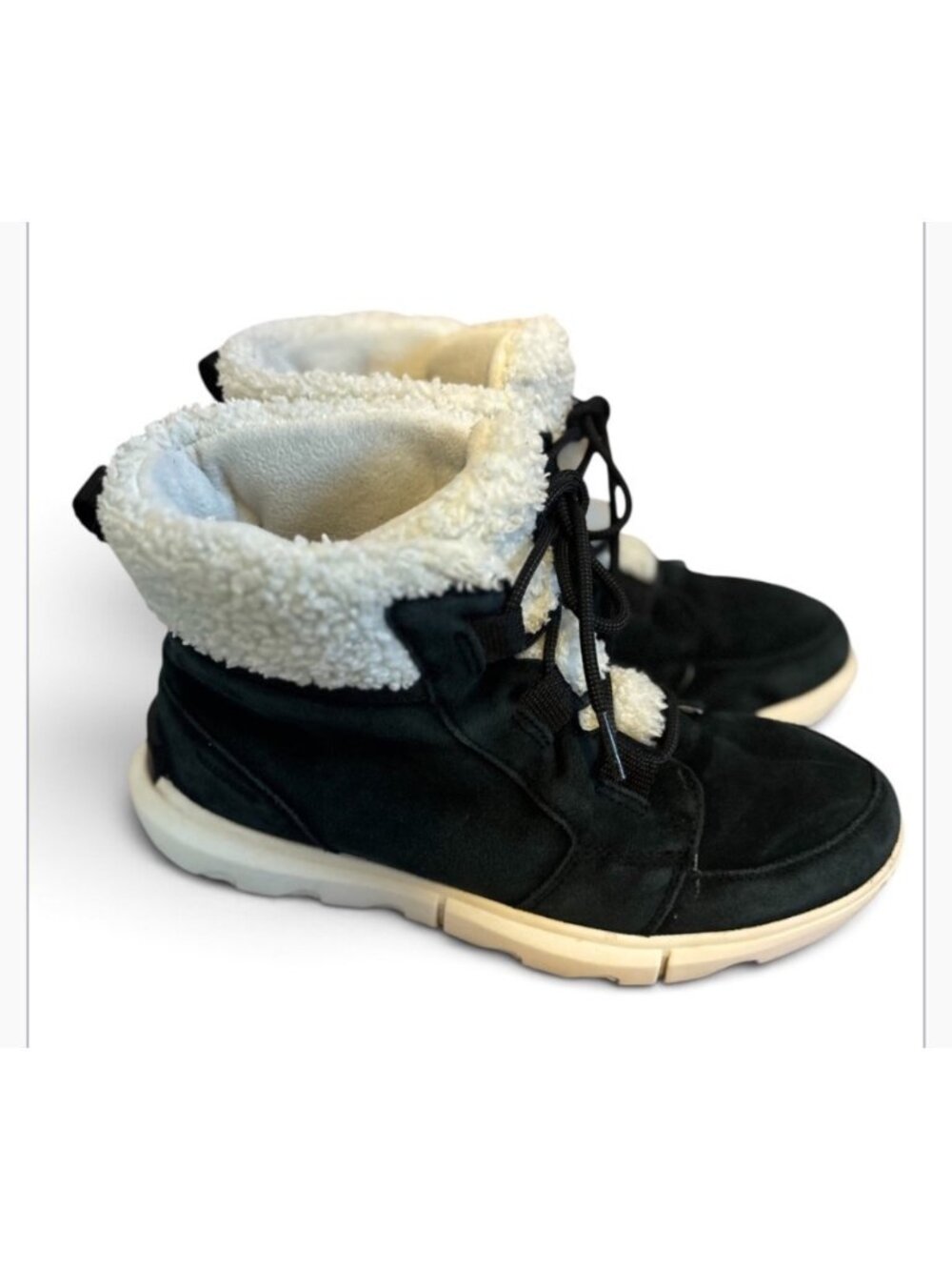 Sorel Explorer 11 Carnival Black Waterproof Women’s Suede Fur Top Boots 9
